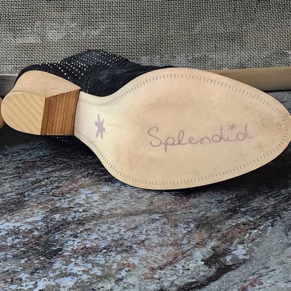 Splendid Black Suede Studded Country Western Booties Size 6.5M - Picture 11 of 16